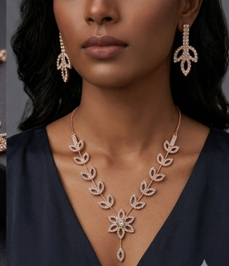 Elegant Rose Gold Floral Jewellery Set