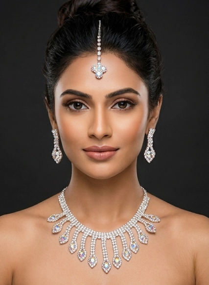 Glamour Crystal Bib Necklace Earring Set