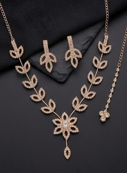Elegant Rose Gold Floral Jewellery Set